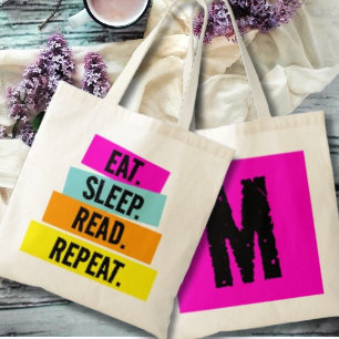 Tote Bag Livre Lover's Eat Sleep Lire Répéter Monogramme