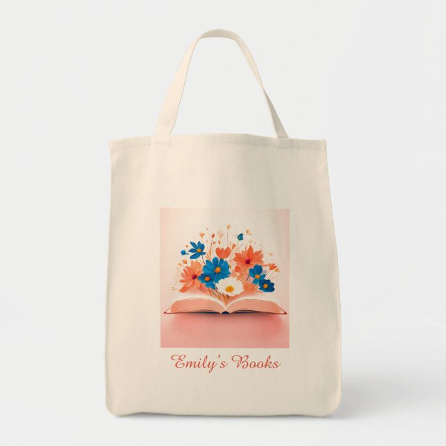 Tote Bag Livre ouvert avec fleurs colorées personnalisées (Devant)