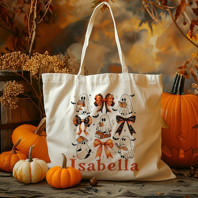 Tote Bag Livre Personnalisé Bows Ghost Trick Ou Treat Candy (Créateur téléchargé)