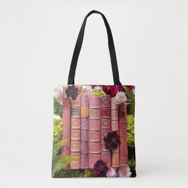Tote Bag Livres anciens et fleurs bourguignonnes (Devant)