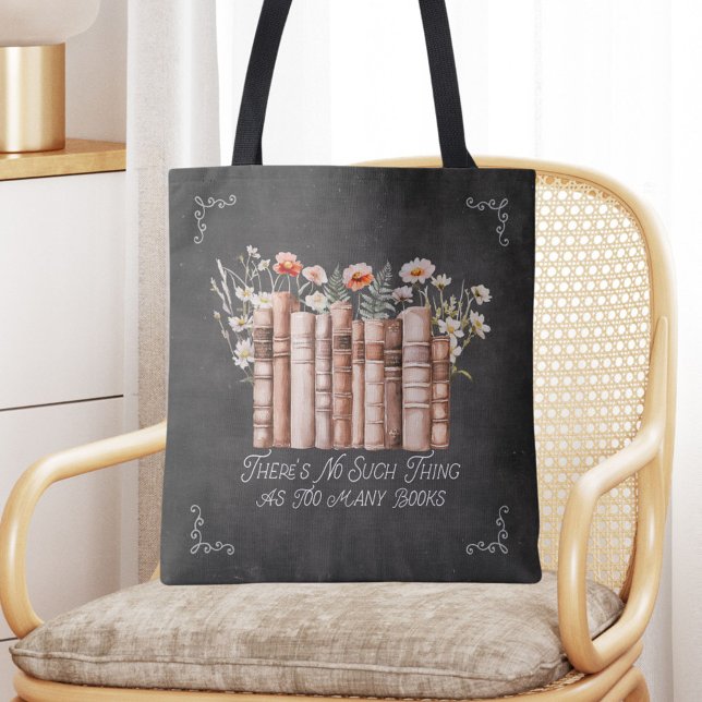 Tote Bag Livres avec fleurs et citation sur Carnet noir (in situ)