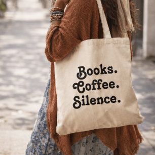 Tote Bag Livres. Café. Silence.   Conception de livre simpl
