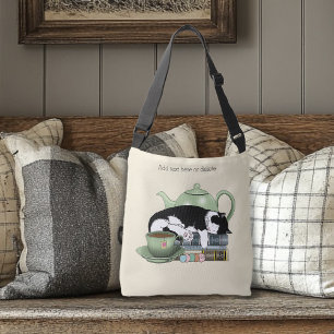 Tote Bag Livres Confortables Chat Smoking Thé Mignon Théièr