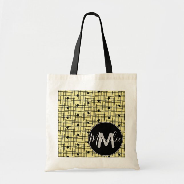 Tote Bag Livres de bibliothèque de noms noirs et jaunes (Devant)