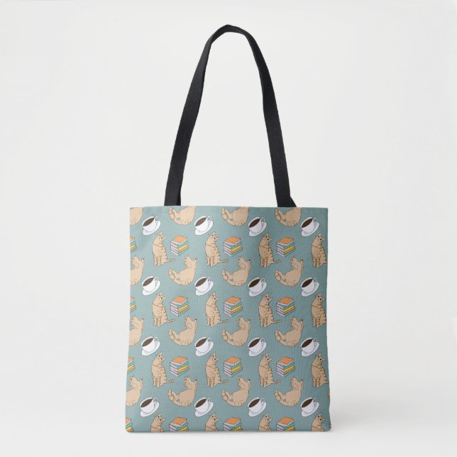 Tote Bag Livres de chats et café (Devant)