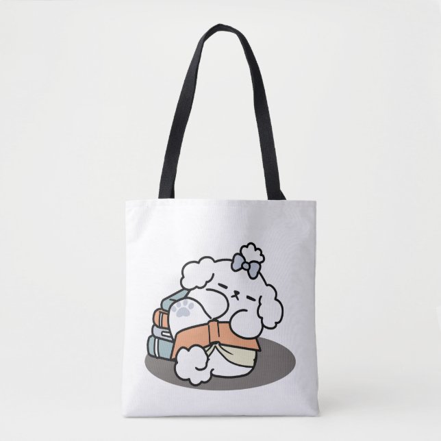 Tote Bag Livres et écorces - Conception de lecture de chien (Devant)