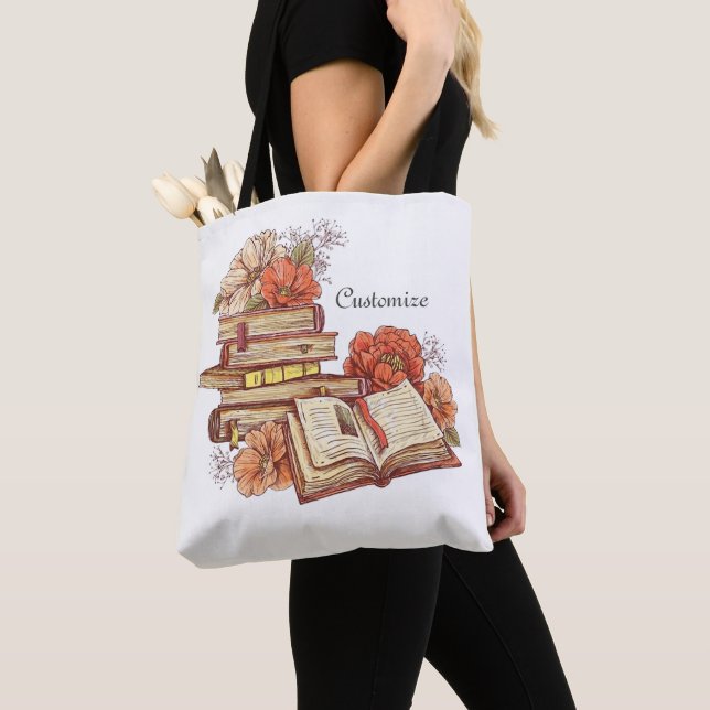 Tote Bag Livres Et Fleurs Personnalisés (De près)