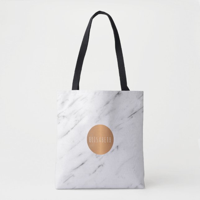 Tote Bag Livres monogrammes géométriques en cuivre Marbre b (Devant)