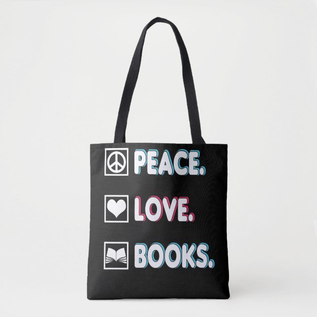 Tote Bag Livres Peace Love pour les lecteurs (Devant)