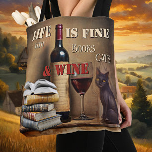 Tote Bag Livres vintages Fun Cats Vin