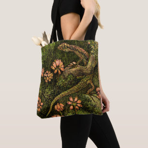 Tote Bag Lizard et Fleur sauvage de style Art nouveau néerl