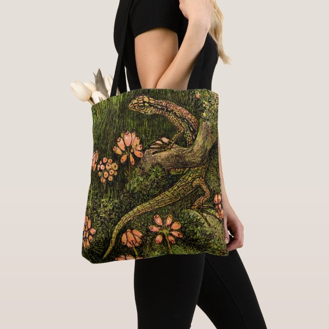 Tote Bag Lizard et Fleur sauvage de style Art nouveau néerl (De près)