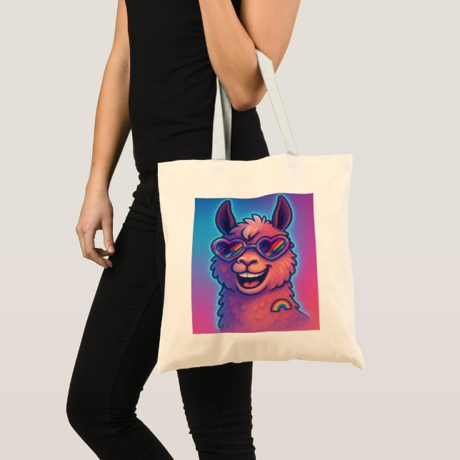 Tote Bag Llama arc-en-ciel avec nuances de fierté cardiaque (Devant (produit))