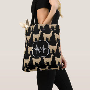 Tote Bag Llama Champagne Gold Sparkings motif Monogramme