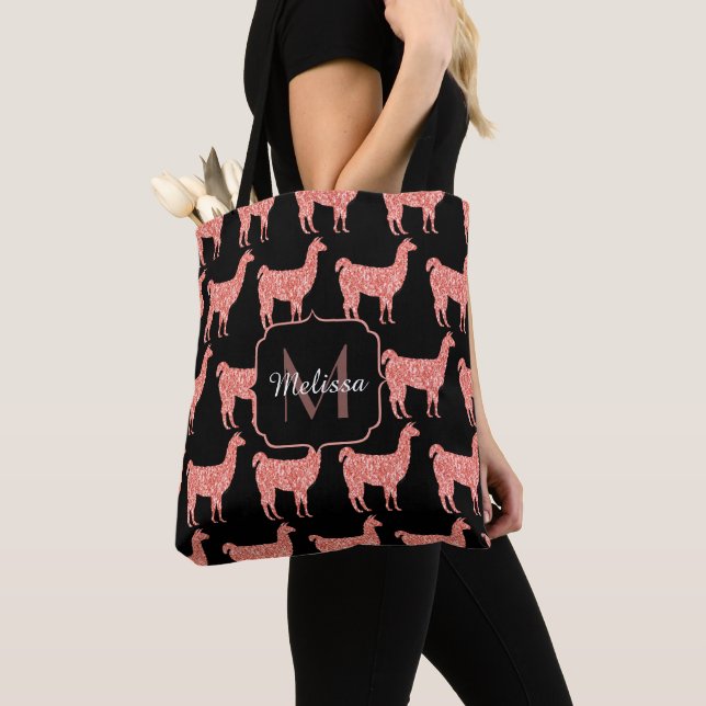 Tote Bag Llama corail rose parties scintillant Étincelles m (De près)