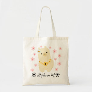 Tote Bag Llama Cute Baby avec Fleurs Jaunes et Roses
