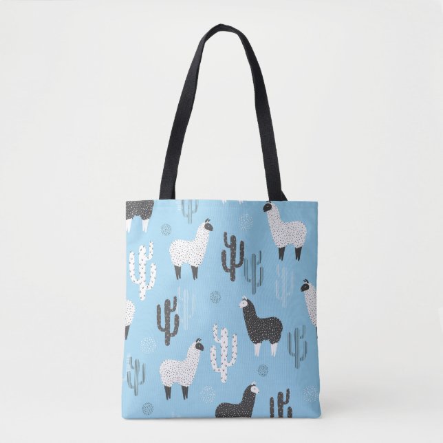 Tote Bag Llama et cactus, motif mignon. (Devant)