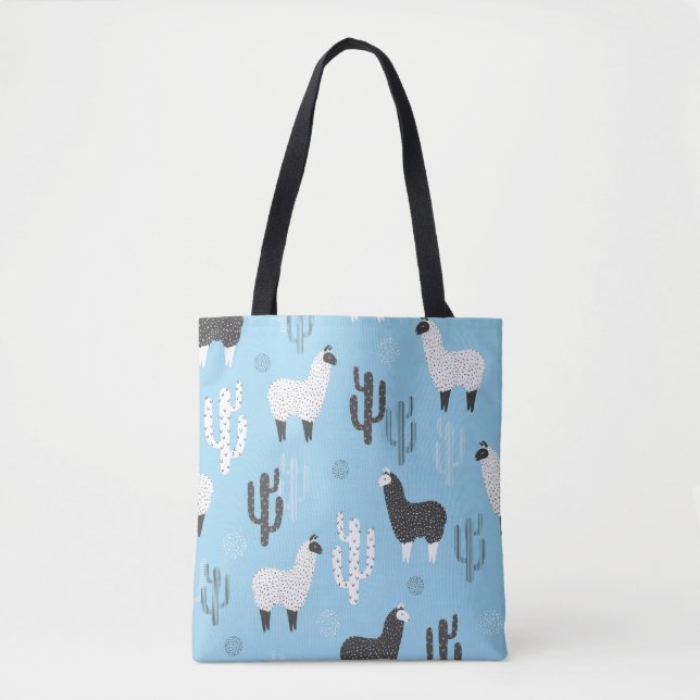 Tote Bag Llama et cactus, motif mignon. (Devant)