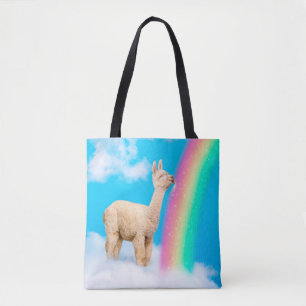 Tote Bag Llama Licking Rainbow