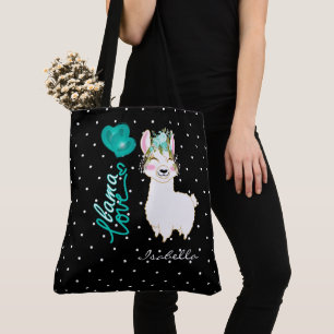 Tote Bag Llama Love - Turquoise