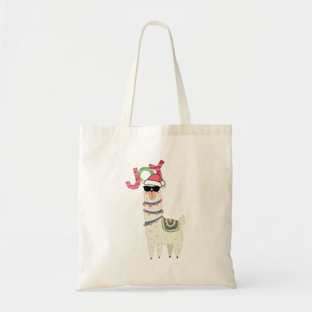 Tote Bag Llama portant un chapeau de Père Noël et lunettes  (Devant)
