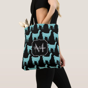 Tote Bag Llama Turquoise paillettes motif Monogramme