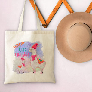 Tote Bag Llamas - Bébé il fait froid dehors - Noël mignon