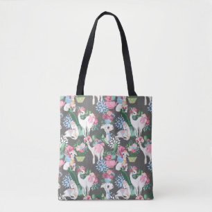 Tote Bag Llamas et fleurs Fourre-tout