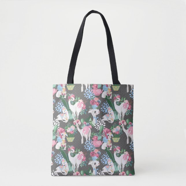 Tote Bag Llamas et fleurs Fourre-tout (Devant)