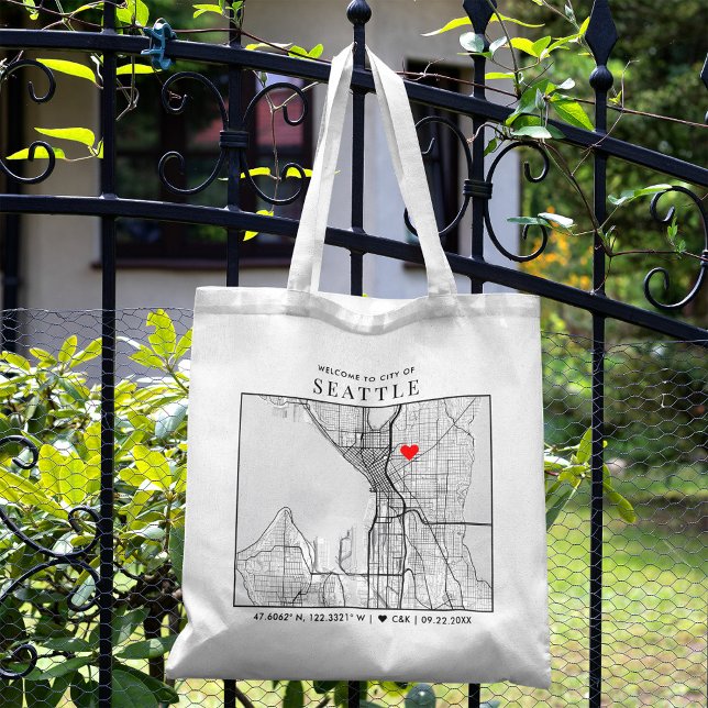 Tote Bag Localisateur d'amour Seattle | MARIAGE (The more complete visual of what your final tote bag would look like in real life.)