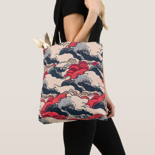 Tote Bag L'océan Vintage Abstrait Waves Art à la japonaise