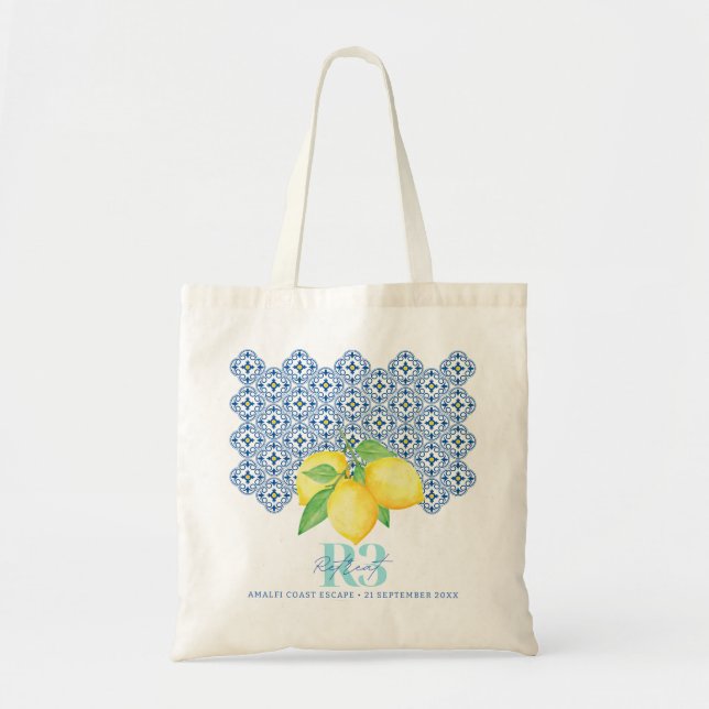 Tote Bag Logo de carreau méditerranéen au citron à l'aquare (Devant)