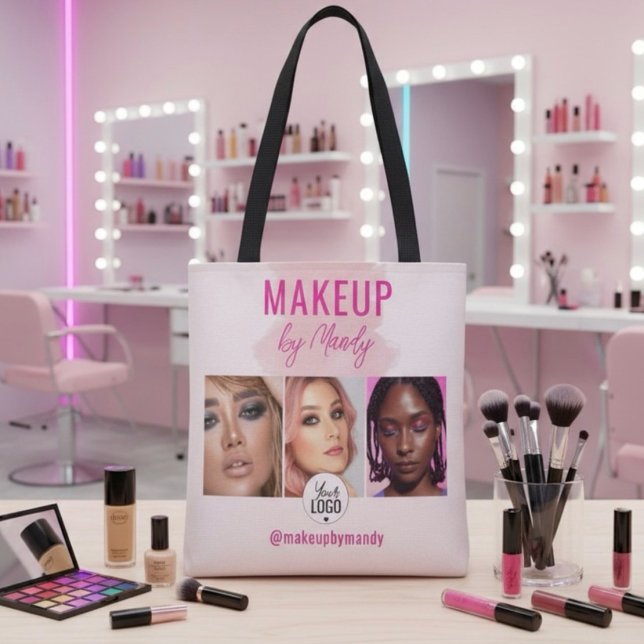 Tote Bag Logo de code QR de script rose Photo Maquillage à  (Créateur téléchargé)