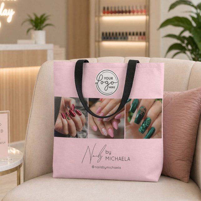 Tote Bag Logo de photo de studio de nail en écriture rose b (Créateur téléchargé)