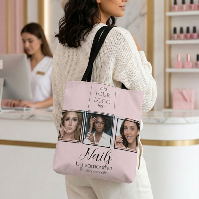 Tote Bag Logo de script rose Blush 3 Photo Salon de manucur (Créateur téléchargé)