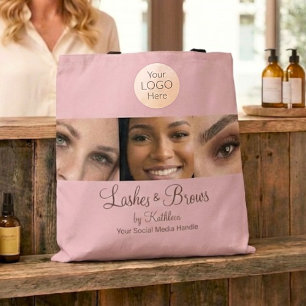 Tote Bag Logo de script rose Blush Photo Cils Sourcils Stud