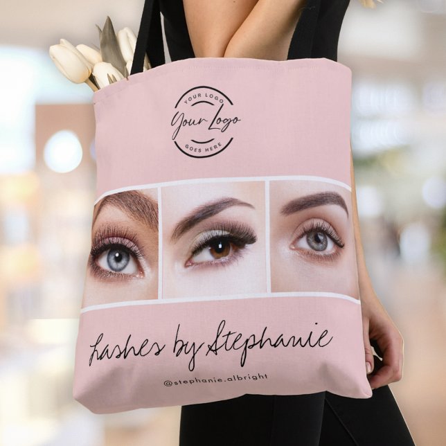 Tote Bag Logo de script rose poudré Photo Lashes Studio (Créateur téléchargé)