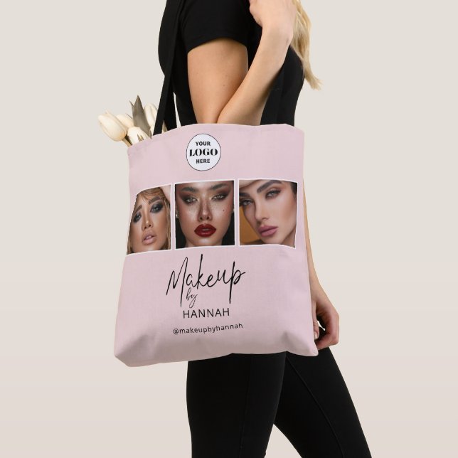 Tote Bag Logo de script rose poudré Photo Makeup Studio (De près)