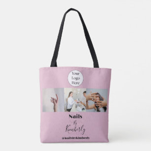 Tote Bag Logo de script rose poudré Photo Salon de manucure