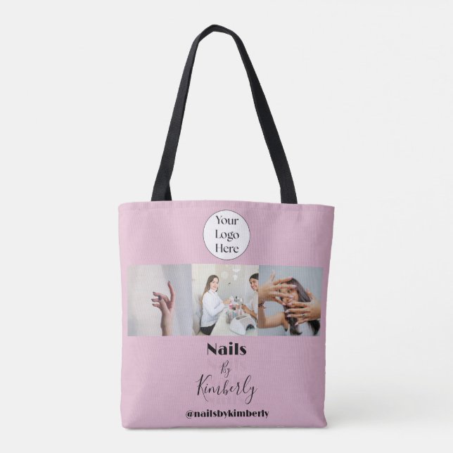 Tote Bag Logo de script rose poudré Photo Salon de manucure (Dos)