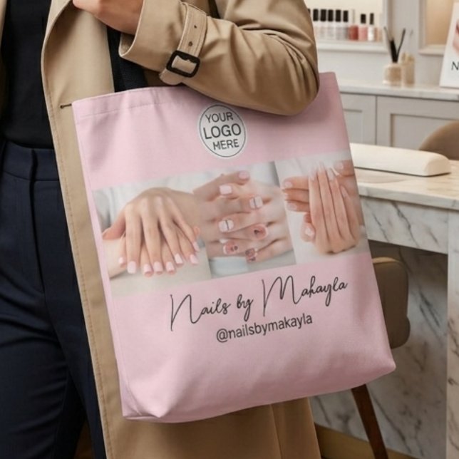Tote Bag Logo de script rose poudré Photo Studio de manucur (Créateur téléchargé)