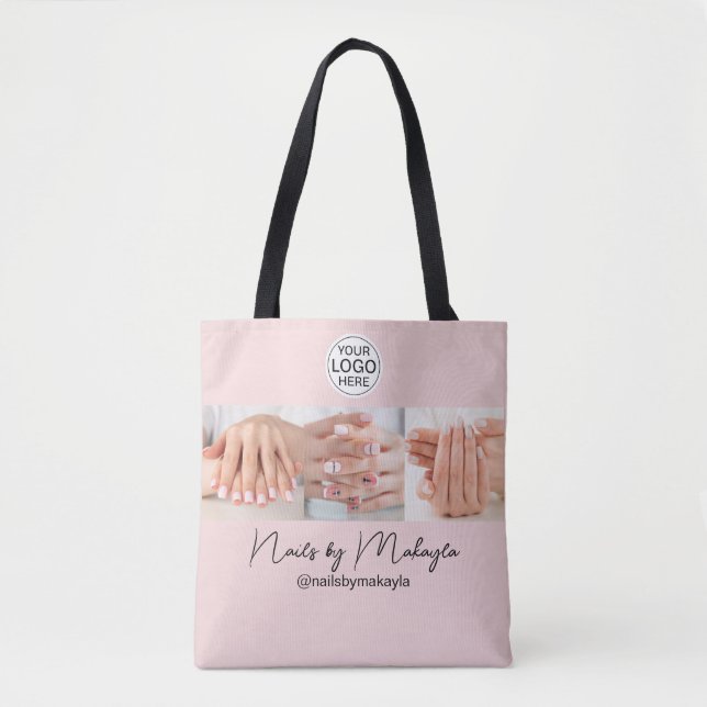 Tote Bag Logo de script rose poudré Photo Studio de manucur (Devant)