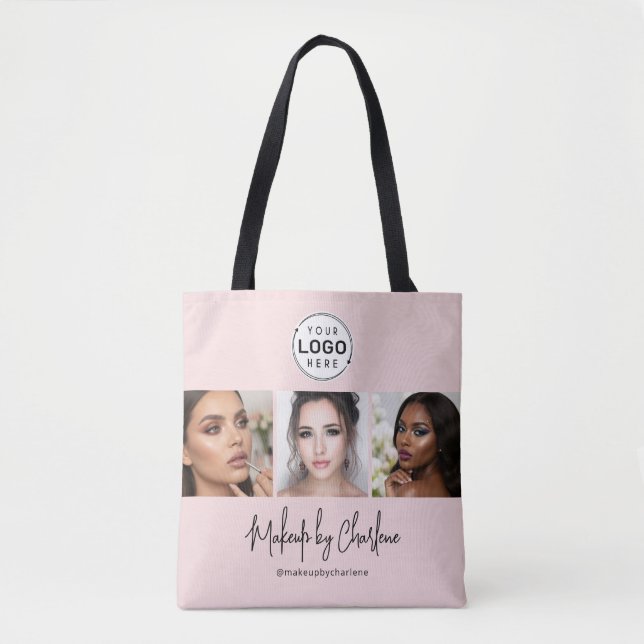 Tote Bag Logo de studio de maquillage en écriture rose Blus (Devant)