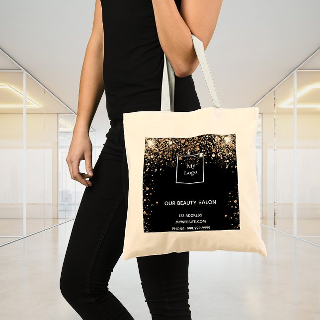 Tote Bag Logo d'entreprise de parties scintillant en or noi (Créateur téléchargé)