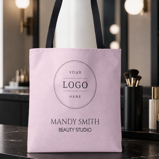 Tote Bag Logo d'entreprise rose (Add your logo and custom text to this modern pink and black tote bag. )