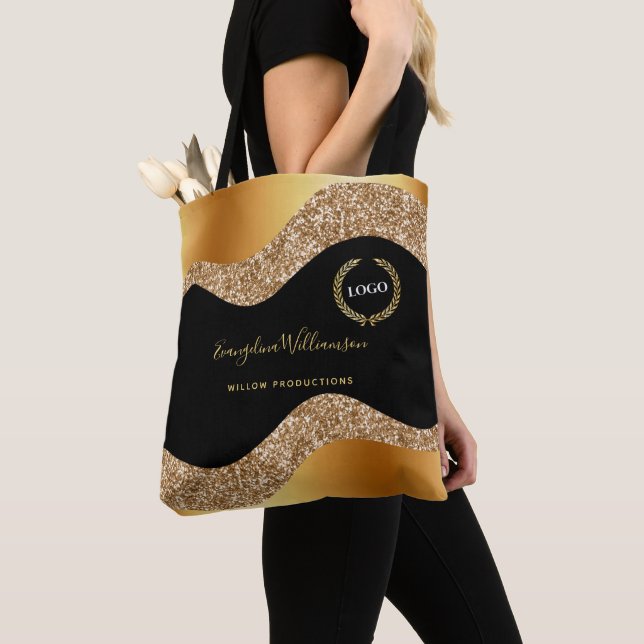Tote Bag Logo élégant en or noir glam (De près)