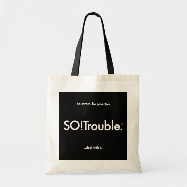 Tote Bag Logo et slogan de SO!Trouble sur fond noir (Devant)
