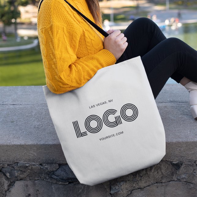 Tote Bag Logo rectangulaire moderne blanc et noir (Modern White and Black Rectangular Logo Tote Bag)