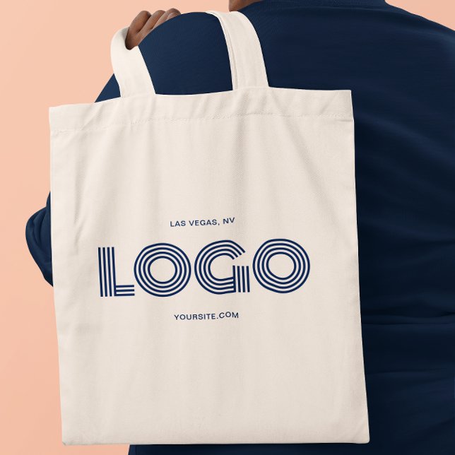 Tote Bag Logo rectangulaire moderne Navy Promo (Navy Modern Rectangular Logo Promo Tote Bag)