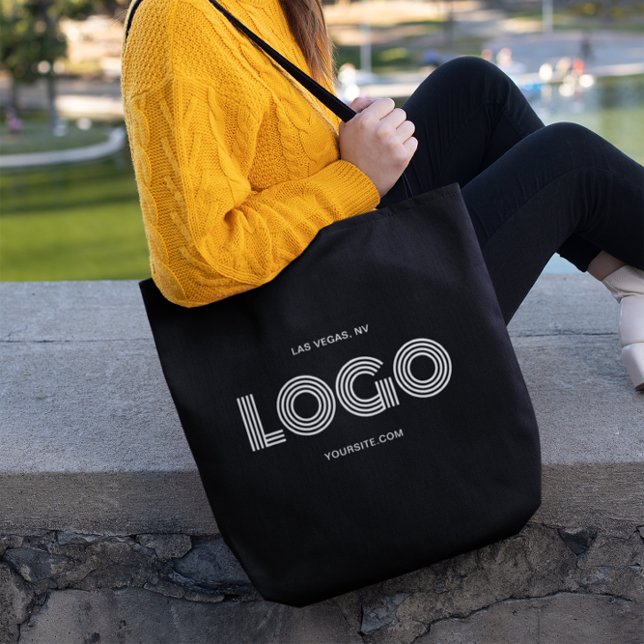 Tote Bag Logo rectangulaire noir et blanc moderne (Black and White Logo Tote Bag)